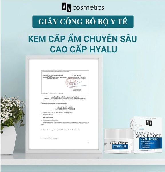 Kem cấp ẩm và căng mịn da AA COSMETICS Professional Skin Boost Hyaluronic Moisturizing Day & Night Cream