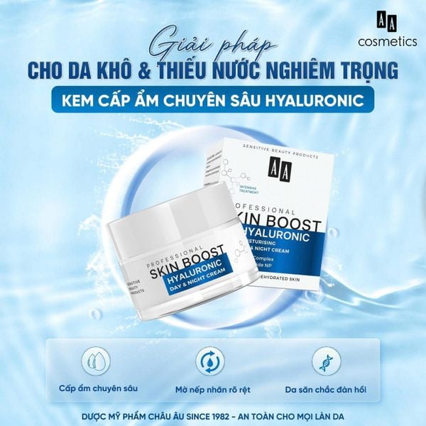 Kem cấp ẩm và căng mịn da AA COSMETICS Professional Skin Boost Hyaluronic Moisturizing Day & Night Cream
