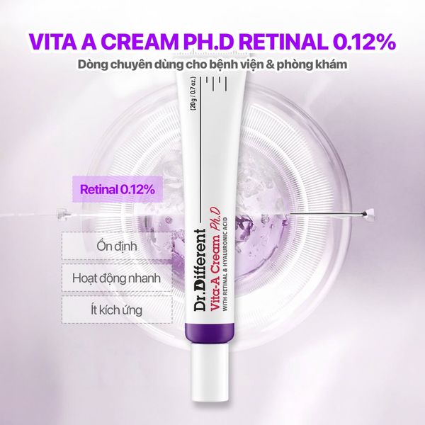 Kem dưỡng trẻ hoá, mờ nhăn chuyên biệt Dr.Different Vita-A Cream Ph.D
