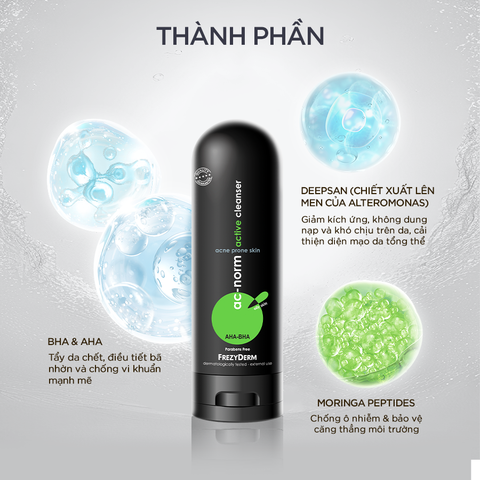 Sữa rửa mặt dịu nhẹ có AHA và BHA cho da dầu mụn Frezyderm Ac-Norm Active Cleanser