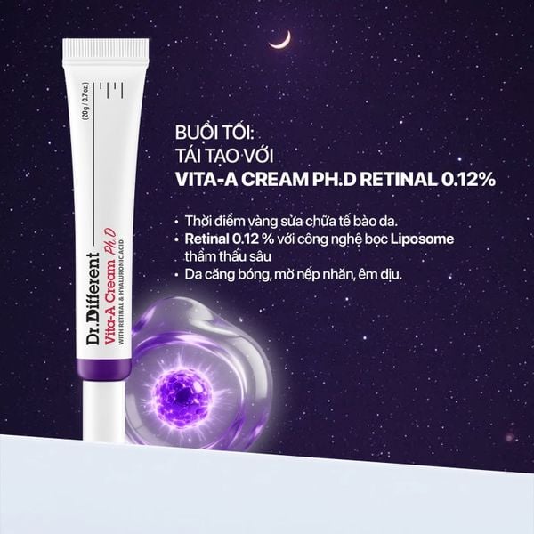 Kem dưỡng trẻ hoá, mờ nhăn chuyên biệt Dr.Different Vita-A Cream Ph.D