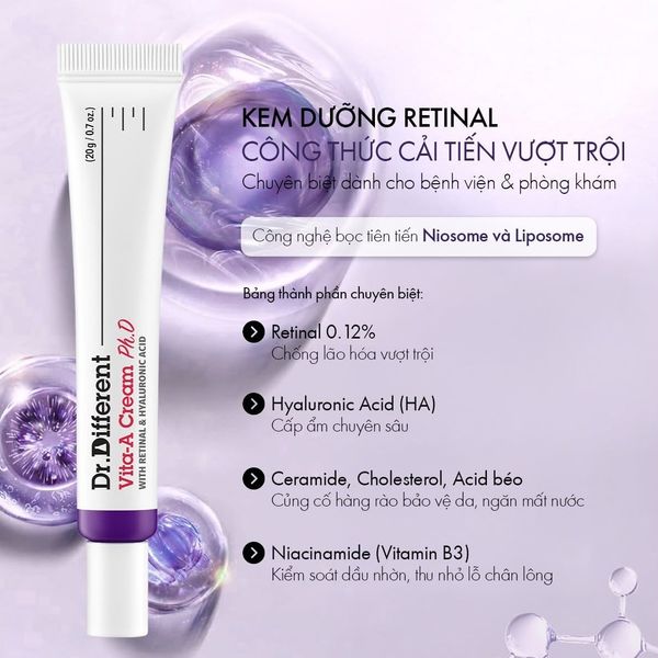 Kem dưỡng trẻ hoá, mờ nhăn chuyên biệt Dr.Different Vita-A Cream Ph.D