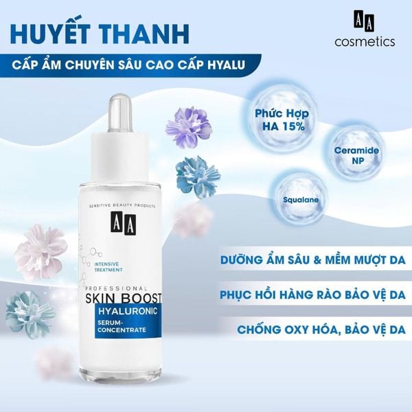 Serum cấp ẩm và căng mịn da AA COSMETICS Professional Skin Boost Hyaluronic Moisturizing Serum Concentrate
