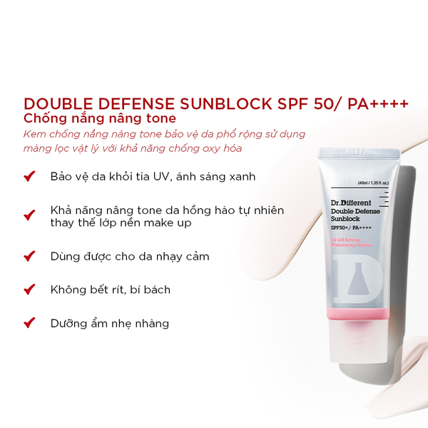 Kem chống nắng kép nâng tông da Dr.Different Double Defense Sunblock SPF50+ / PA++++