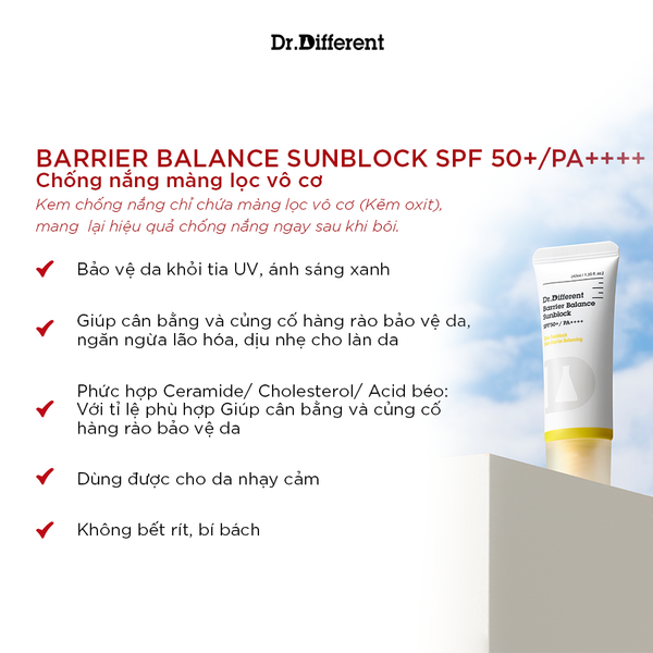 Kem chống nắng cân bằng hàng rào bảo vệ da Dr.Different Barrier Balance Sunblock SPF50+ / PA++++