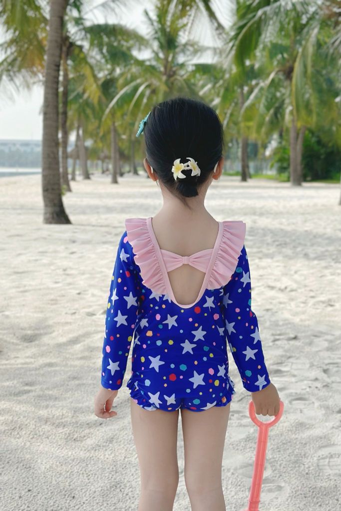 Đồ bơi một mảnh BABY tay dài chống nắng kèm mũ Sao Lung Linh — 7