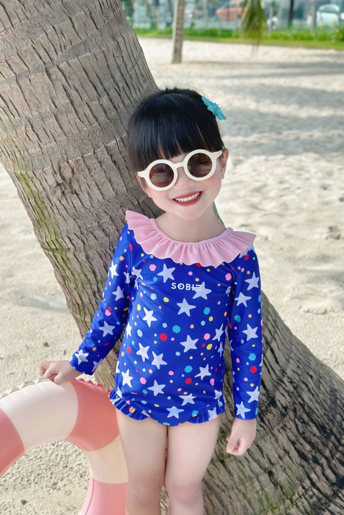 Đồ bơi một mảnh BABY tay dài chống nắng kèm mũ Sao Lung Linh — 4
