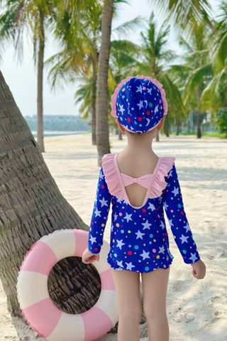  Đồ bơi một mảnh bé gái tay dài chống nắng kèm mũ Sao Lung Linh 