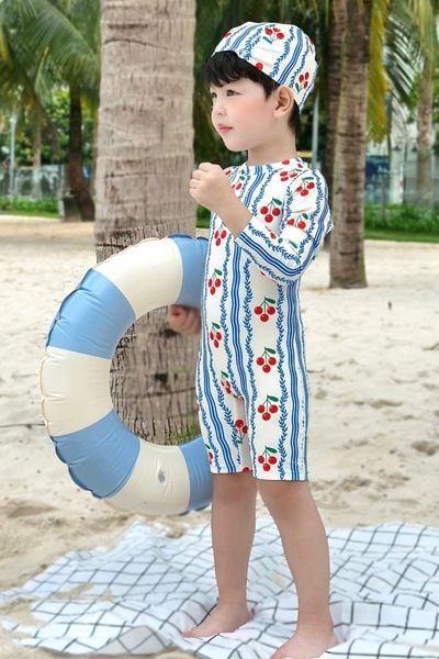  Đồ bơi liền thân em bé kèm mũ chống nắng Cherry 