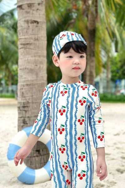  Đồ bơi liền thân em bé kèm mũ chống nắng Cherry 