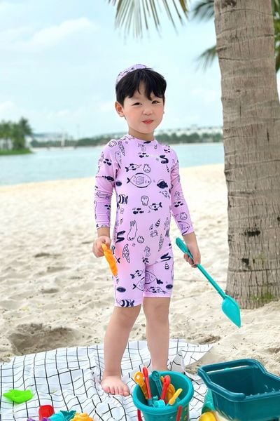  Đồ bơi liền thân em bé kèm mũ chống nắng Cá Nghịch Ngợm 