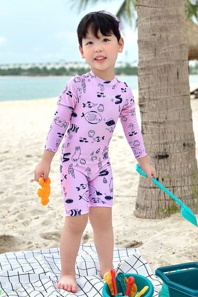  Đồ bơi liền thân em bé kèm mũ chống nắng Cá Nghịch Ngợm 