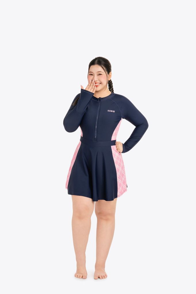 Đồ bơi nữ SOBIE liền thân váy tay dài chống nắng Chubby Faye — 3