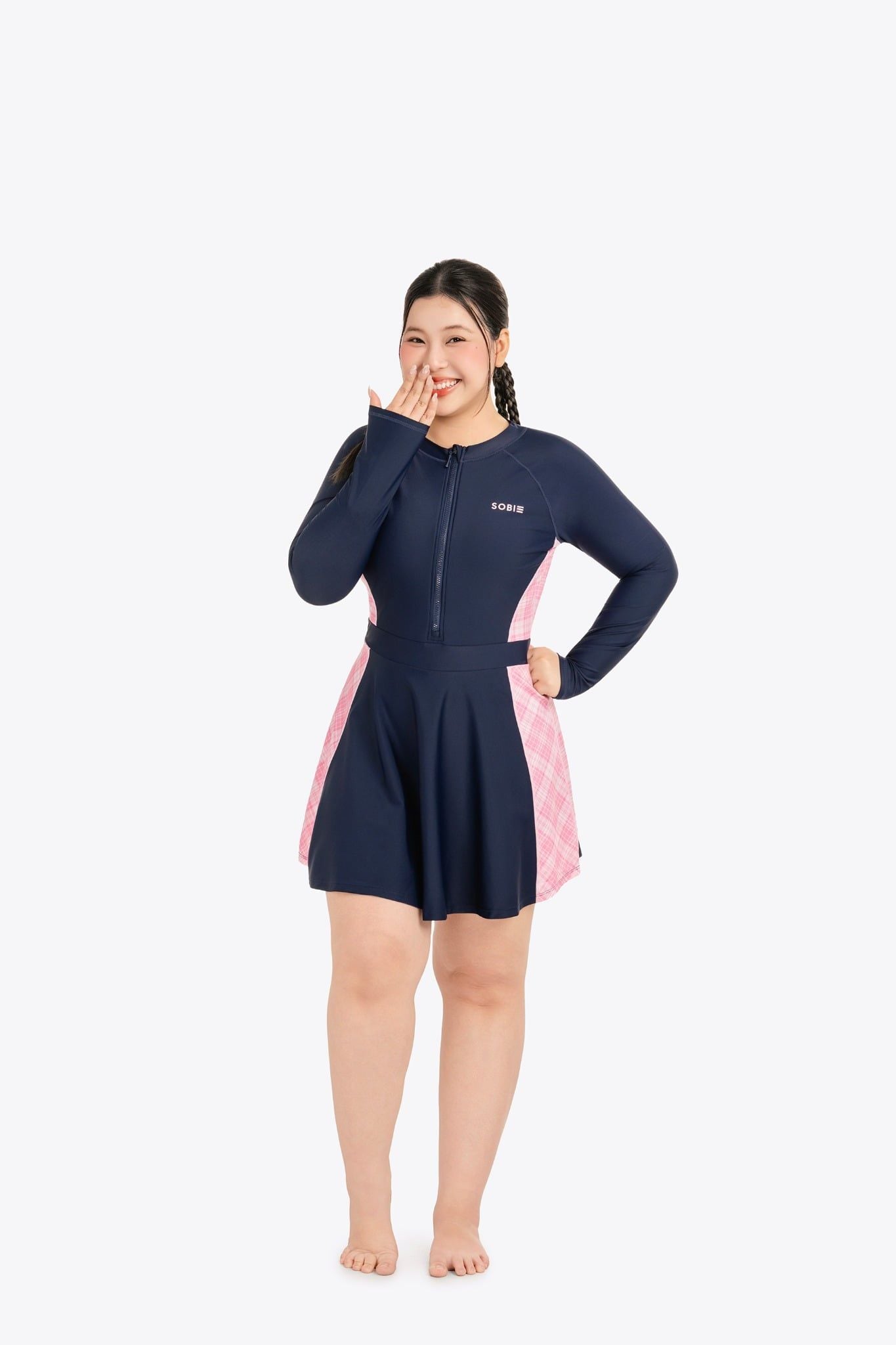 Đồ bơi nữ SOBIE liền thân váy tay dài chống nắng Chubby Faye