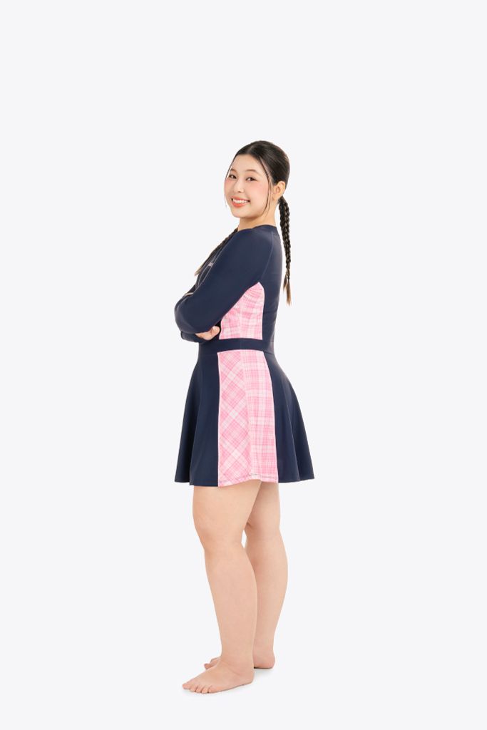 Đồ bơi nữ SOBIE liền thân váy tay dài chống nắng Chubby Faye — 4