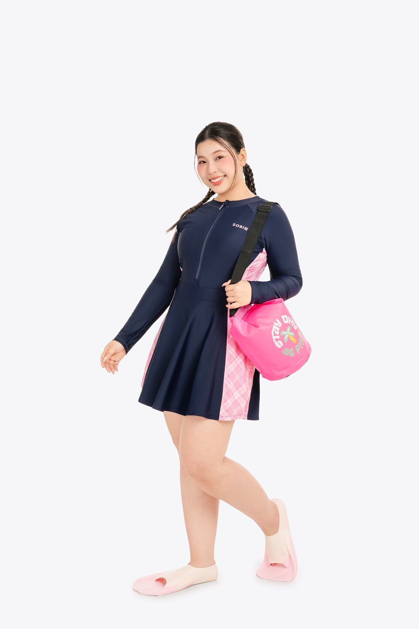 Đồ bơi nữ SOBIE liền thân váy tay dài chống nắng Chubby Faye