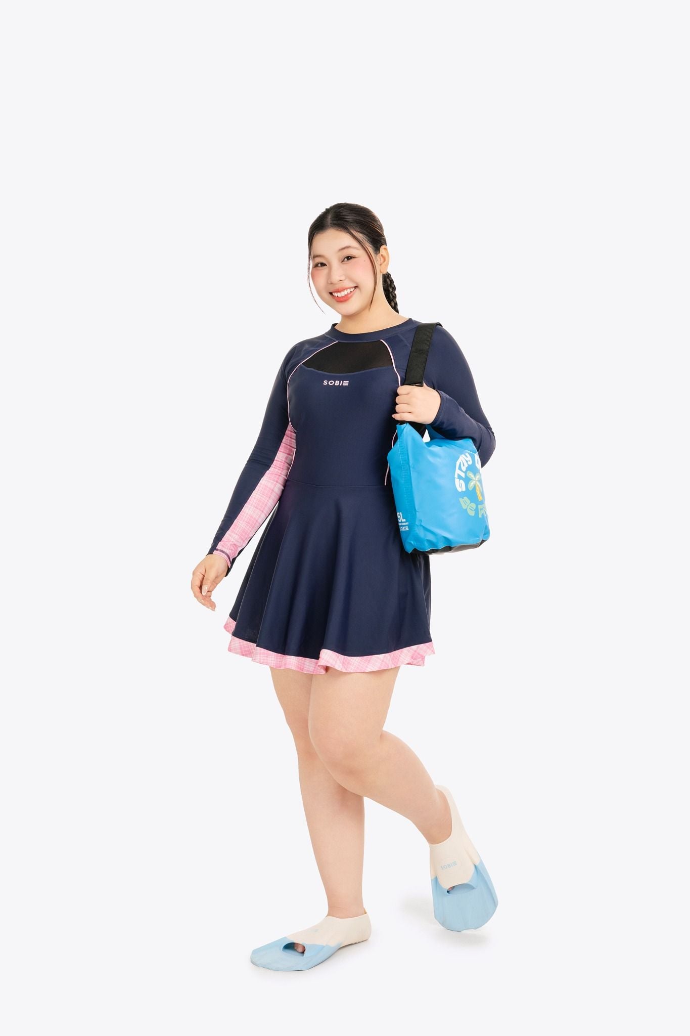 Đồ bơi nữ SOBIE liền thân váy tay dài chống nắng Chubby Sunny