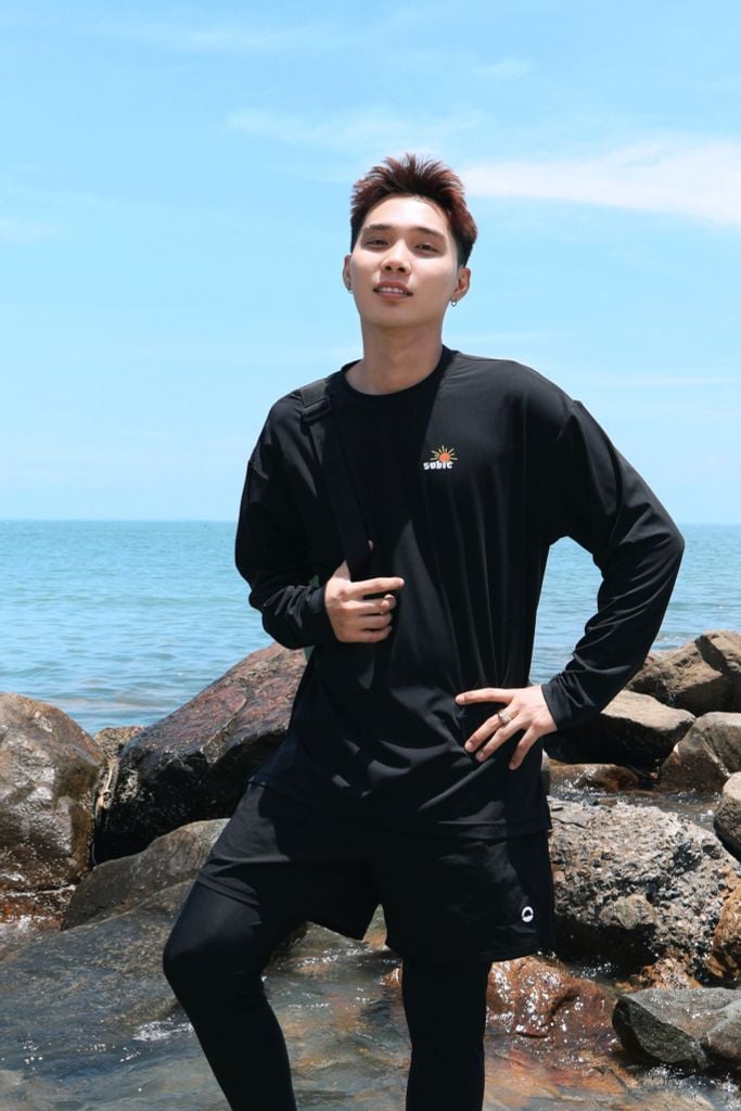 Áo tay dài đi biển Rashguard Loose Summer Black