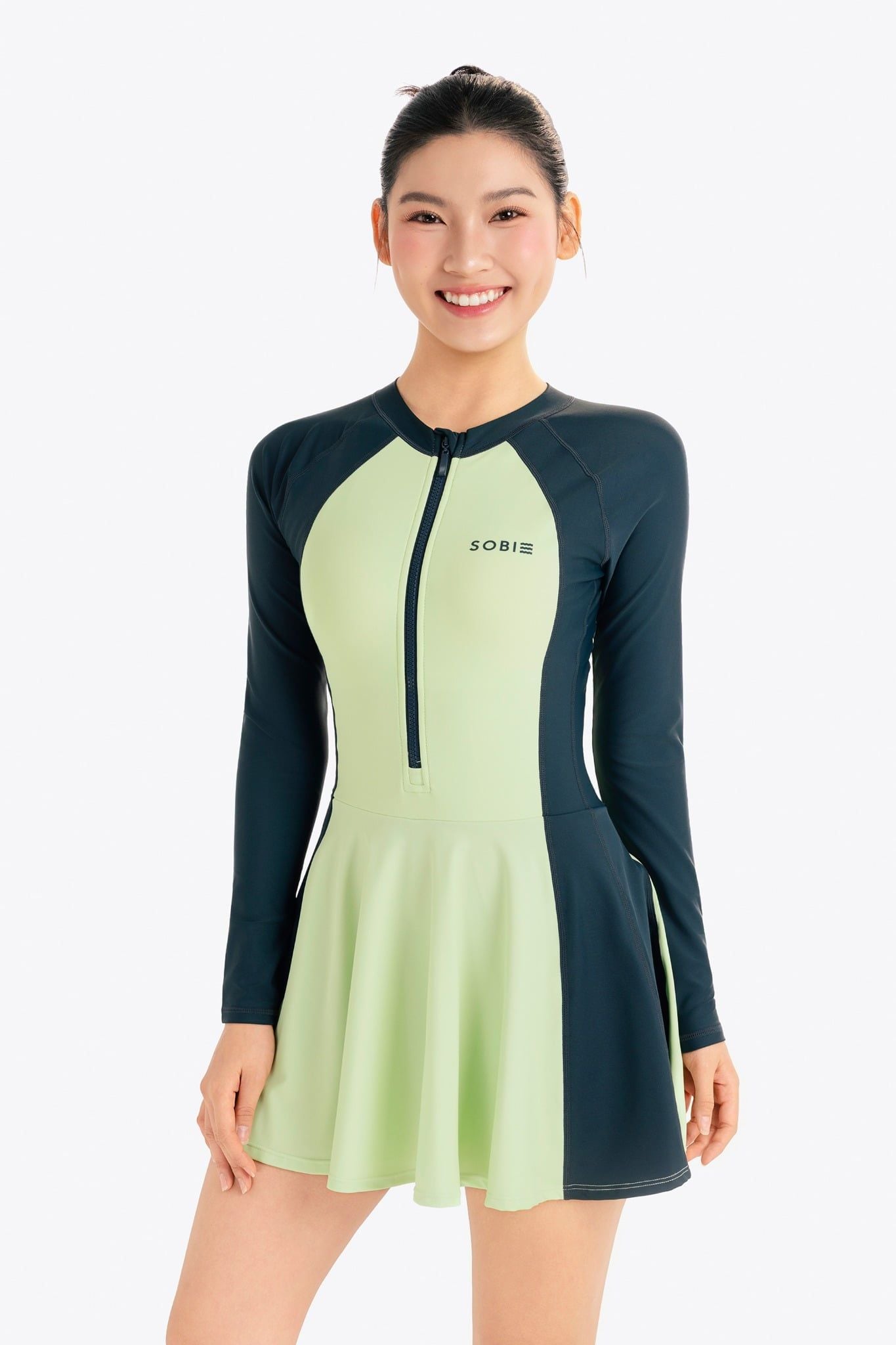 Đồ bơi nữ SOBIE liền thân váy tay dài chống nắng Sea Shore