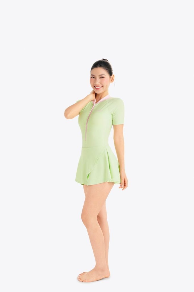 Đồ bơi nữ SOBIE liền thân váy tay ngắn kín đáo Sea Side, ảnh 4