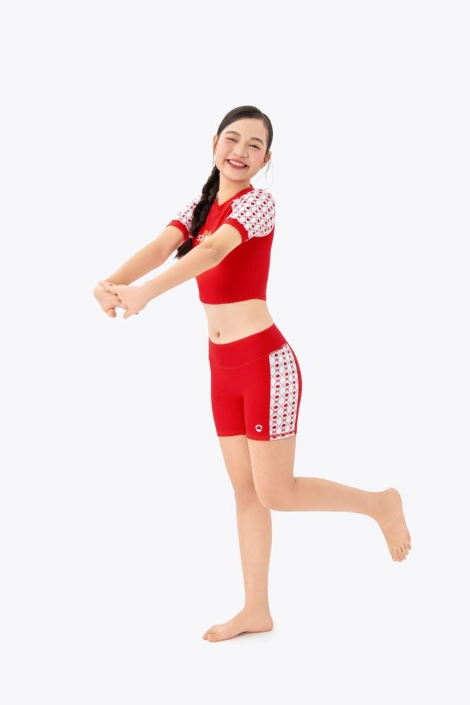 Áo bơi bé gái SOBIE croptop tay ngắn Sibling Ruby, ảnh 3