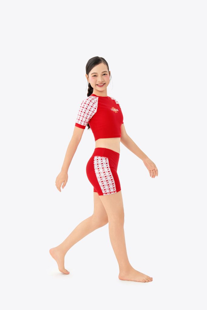 Áo bơi bé gái SOBIE croptop tay ngắn Sibling Ruby, ảnh 4