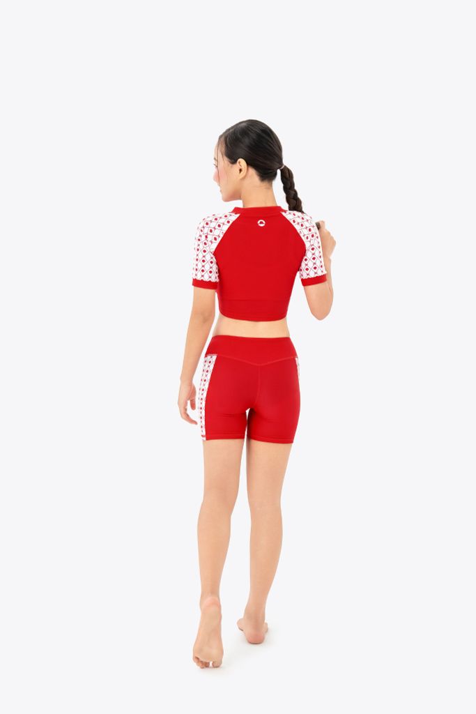 Áo bơi bé gái SOBIE croptop tay ngắn Sibling Ruby, ảnh 5