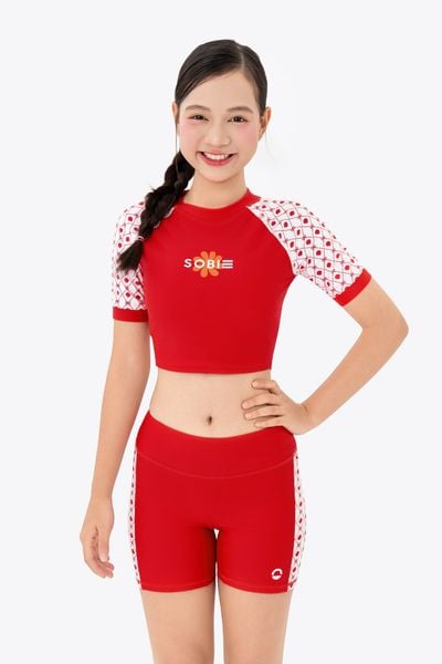  Áo bơi bé gái SOBIE croptop tay ngắn Sibling Ruby 