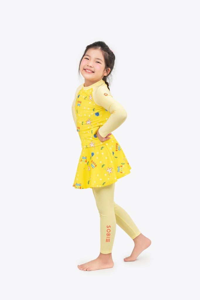 Đồ bơi trẻ em tay dài liền thân váy bé gái Bạn Cua Nhỏ, ảnh 3