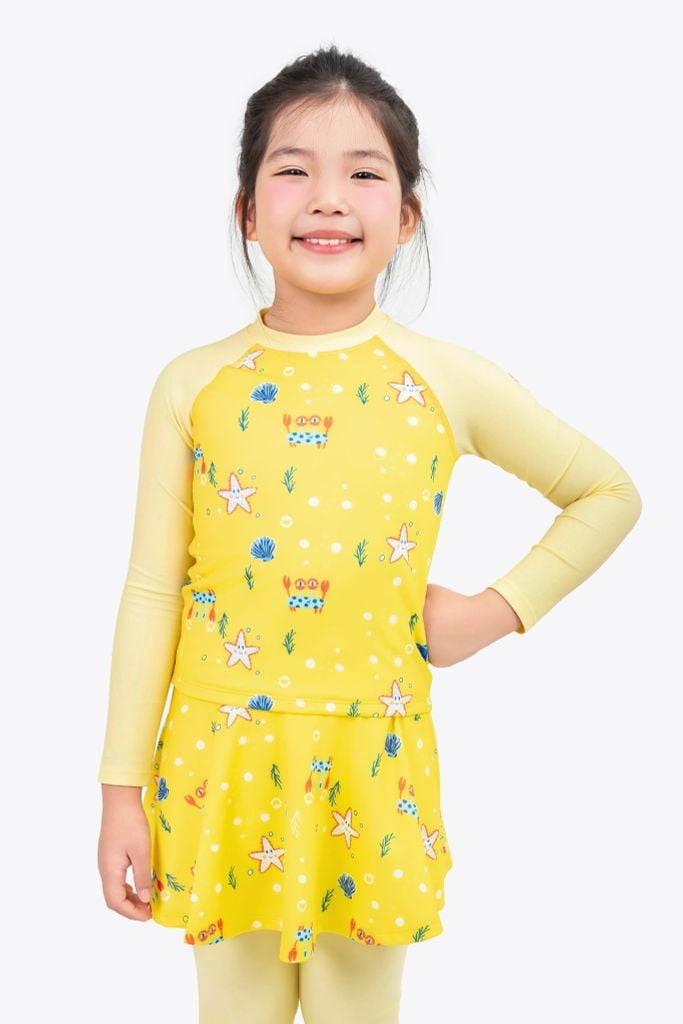 Đồ bơi trẻ em tay dài liền thân váy bé gái Bạn Cua Nhỏ