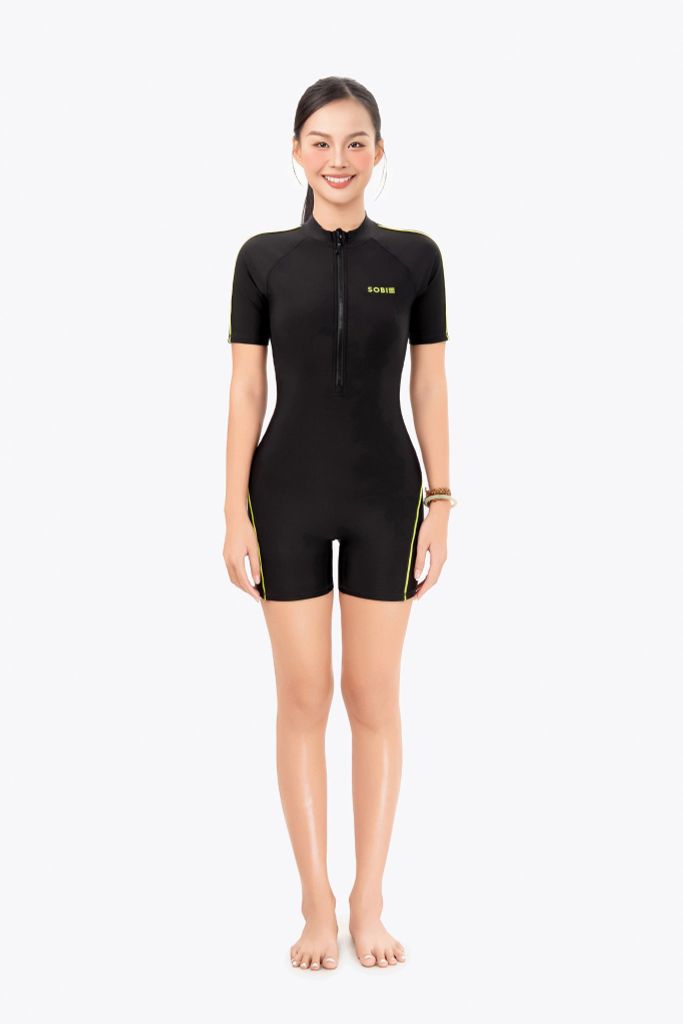 Đồ bơi nữ liền thân chuyên tập luyện Sotek™ Line half-body suit Green, ảnh 3