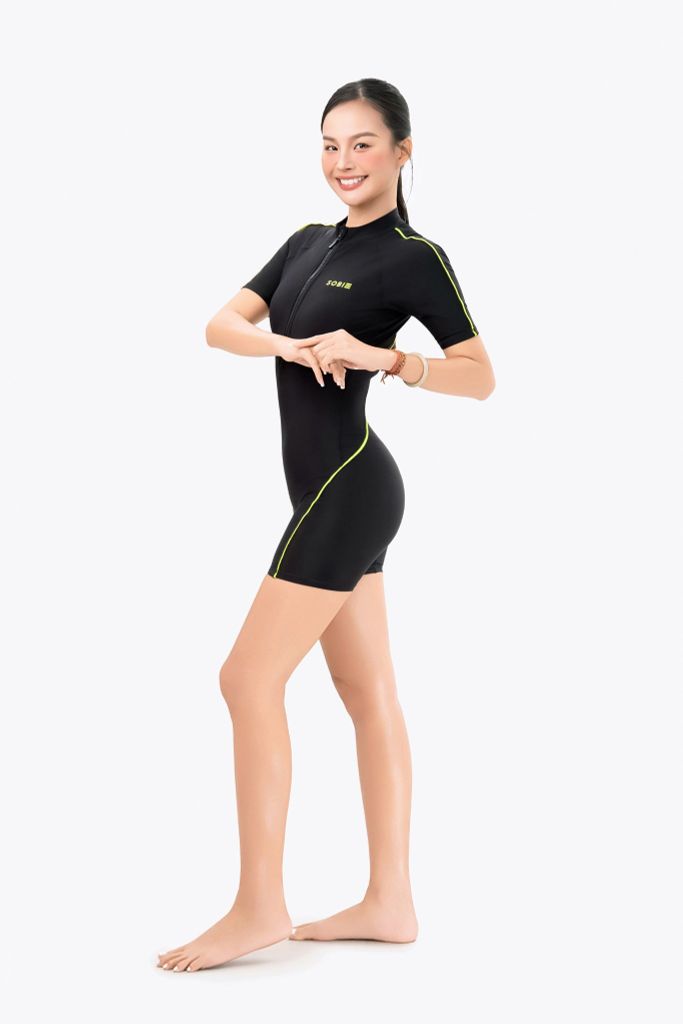Đồ bơi nữ liền thân chuyên tập luyện Sotek™ Line half-body suit Green, ảnh 4