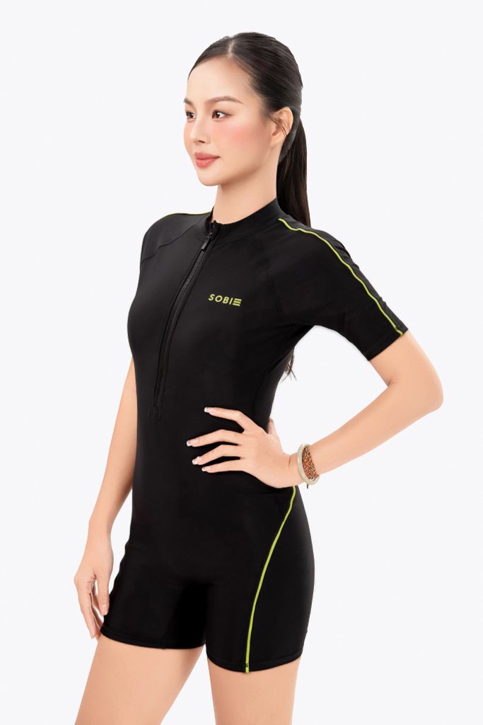 Đồ bơi nữ liền thân chuyên tập luyện Sotek™ Line half-body suit Green, ảnh 2