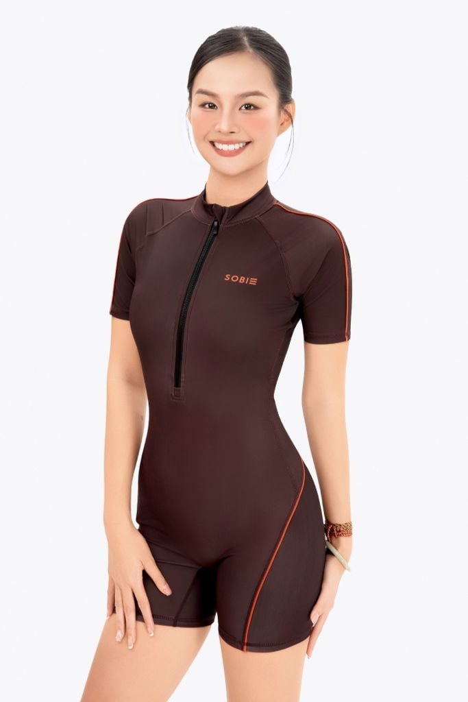 Đồ bơi nữ liền thân chuyên tập luyện Sotek™ Line half-body suit Orange Line