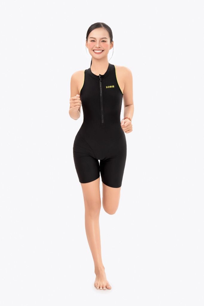 Đồ bơi nữ liền thân chuyên tập luyện Sotek™ Line Frontzip Body suite Green, ảnh 3