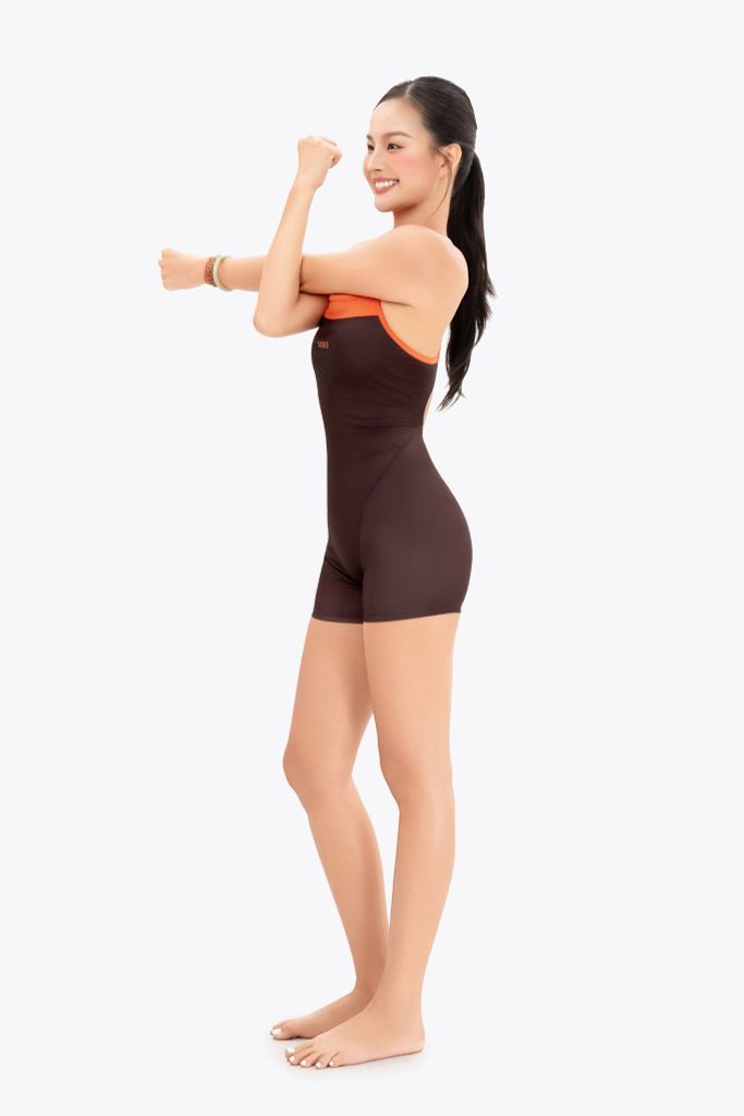 Đồ bơi nữ liền thân chuyên tập luyện Sotek™ Swimming Line Chest suit Orange, ảnh 3