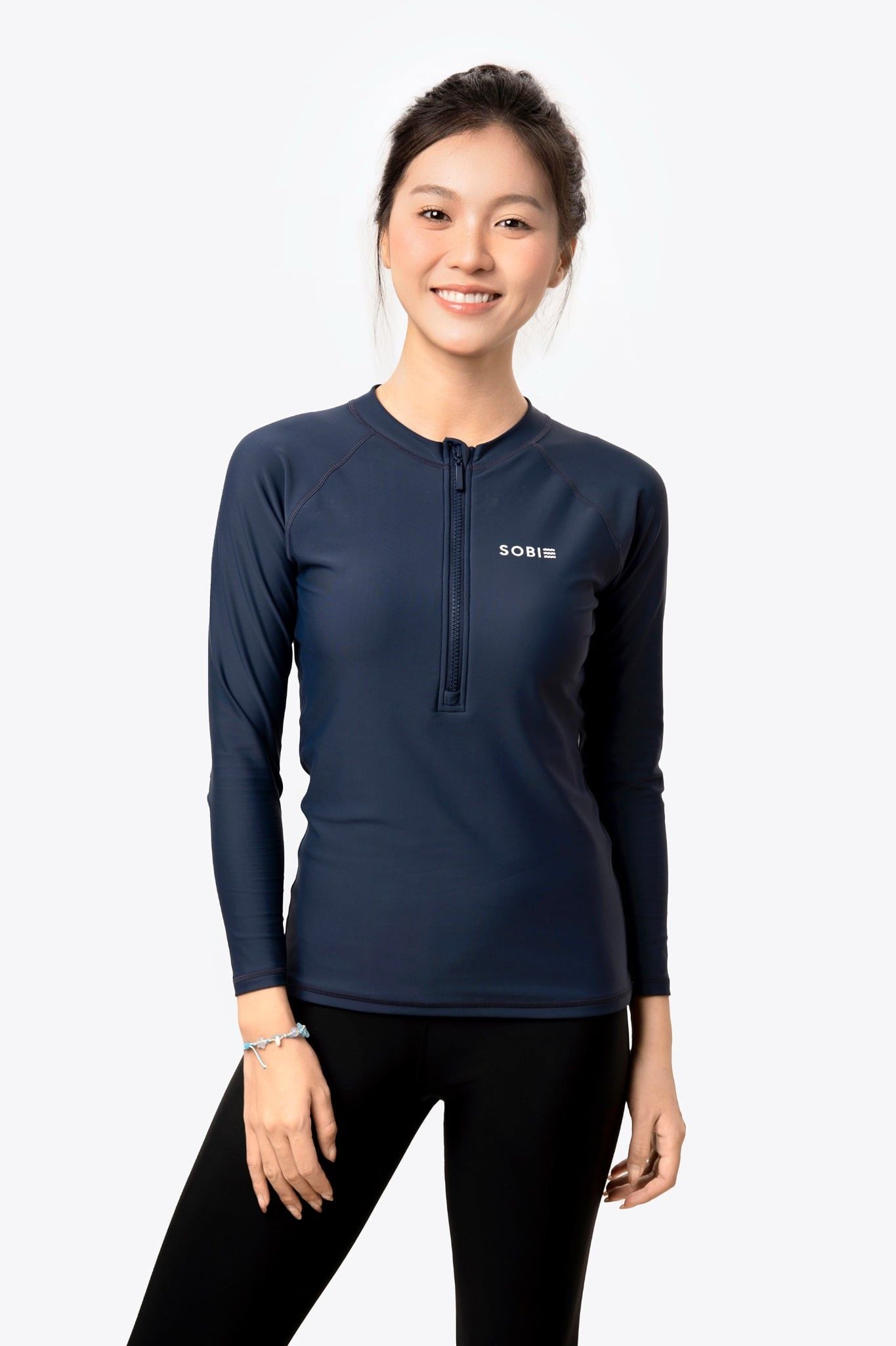Áo bơi nữ tay dài chống nắng khoá kéo Navy