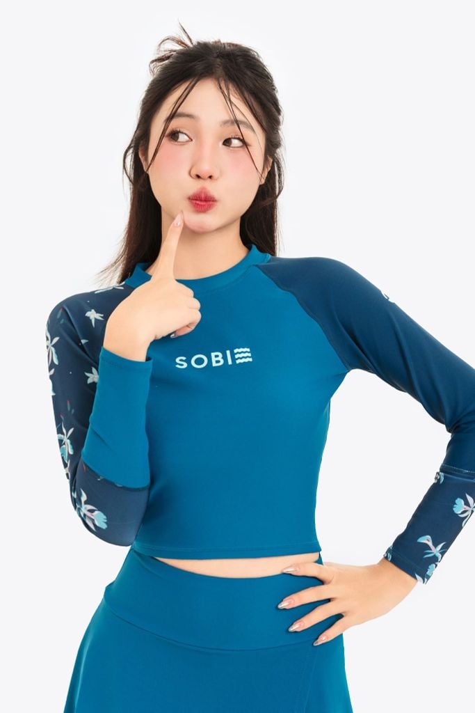 Áo bơi nữ croptop tay dài kín đáo và chống nắng Orchid Elara, ảnh 2