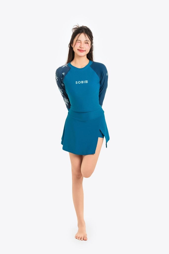 Áo bơi nữ croptop tay dài kín đáo và chống nắng Orchid Elara, ảnh 3