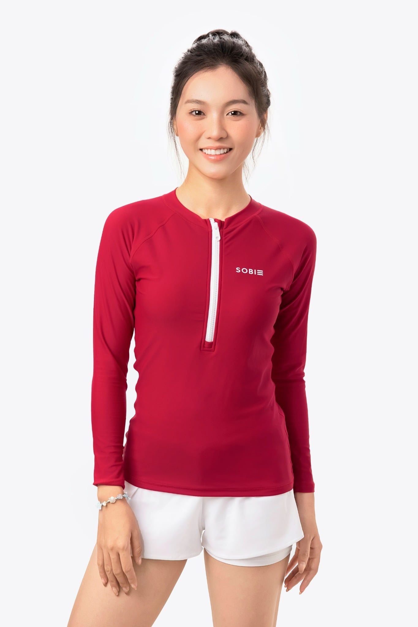 Áo bơi nữ tay dài chống nắng khoá kéo Red Velvet