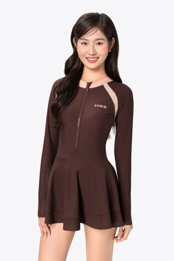 Đồ bơi nữ SOBIE liền thân váy tay dài kín đáo chống nắng Floral Bily
