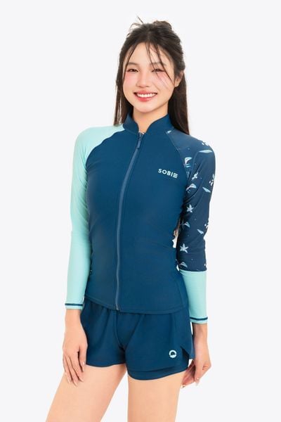  Áo bơi nữ tay dài khoá kéo kín đáo và chống nắng Orchid Amara 