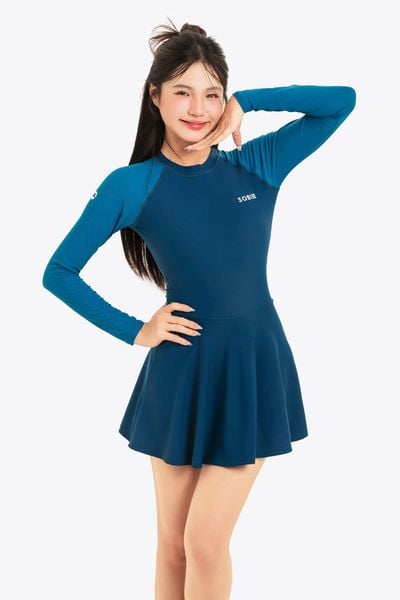  Đồ bơi nữ liền thân váy tay dài khoá kéo kín đáo và chống nắng Orchid 