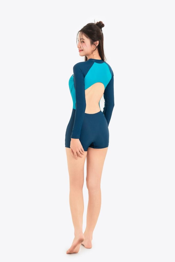 Đồ bơi nữ liền thân tay dài khoét lưng khoá kéo kín đáo và chống nắng Orchid Vela — 5