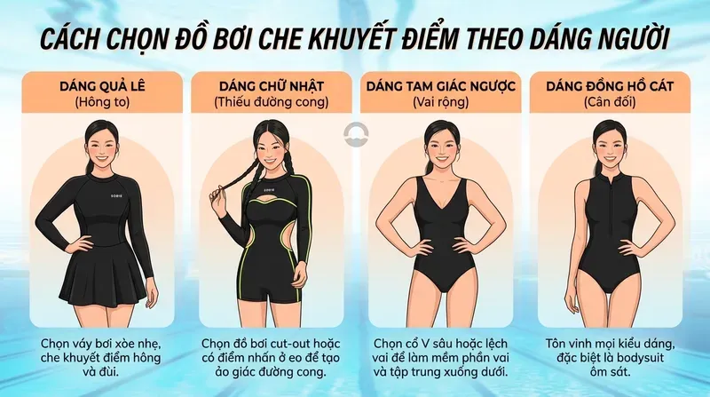 Cách chọn đồ bơi nữ che khuyết điểm theo từng dáng người