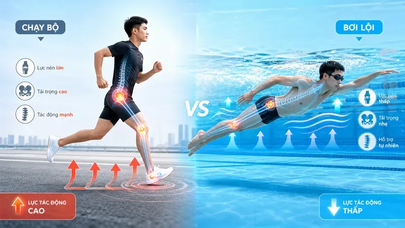 Vì sao bơi lội ít chấn thương hơn chạy bộ dưới góc nhìn cơ sinh học