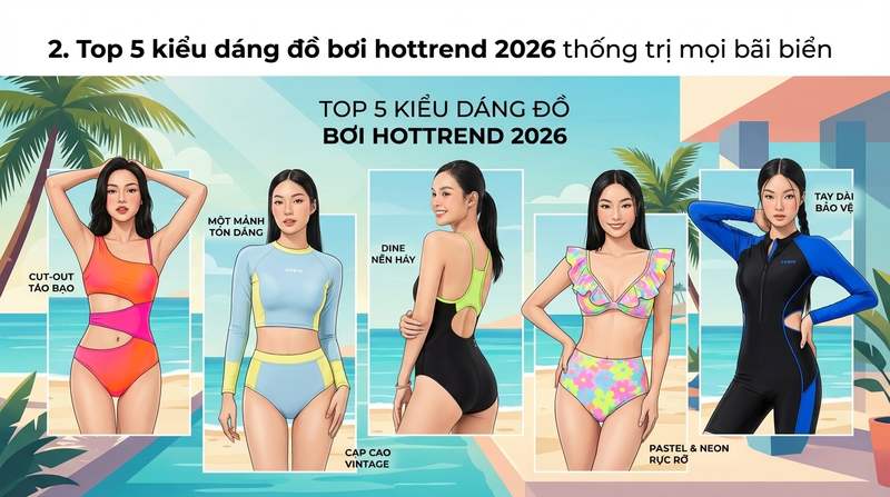 2. Top 5 kiểu dáng đồ bơi hottrend 2026 thống trị mọi bãi biển