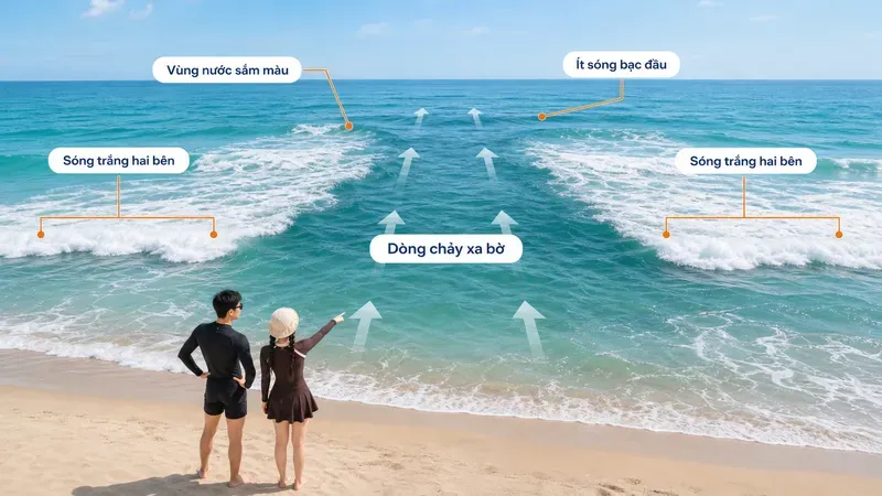 Cách nhận biết dòng chảy xa bờ qua màu nước và mặt sóng