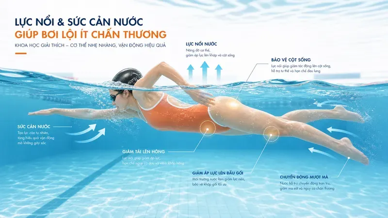 Lực nổi và sức cản nước giúp bơi lội ít chấn thương ra sao