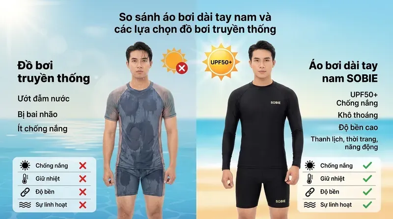 So sánh áo bơi dài tay nam và các lựa chọn đồ bơi truyền thống